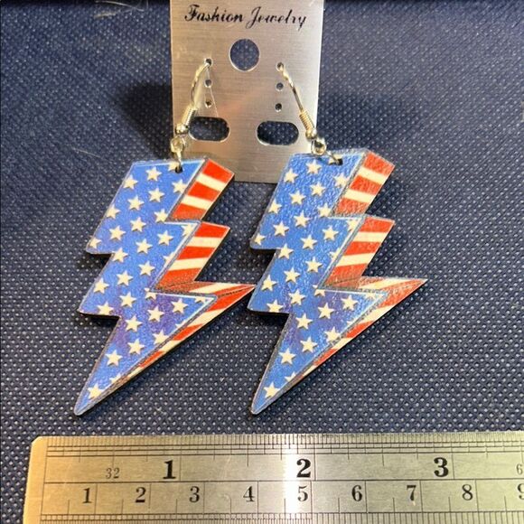 Fashion Jewelry Red and White Lightning Bolt Earrings - Picture 1 of 3